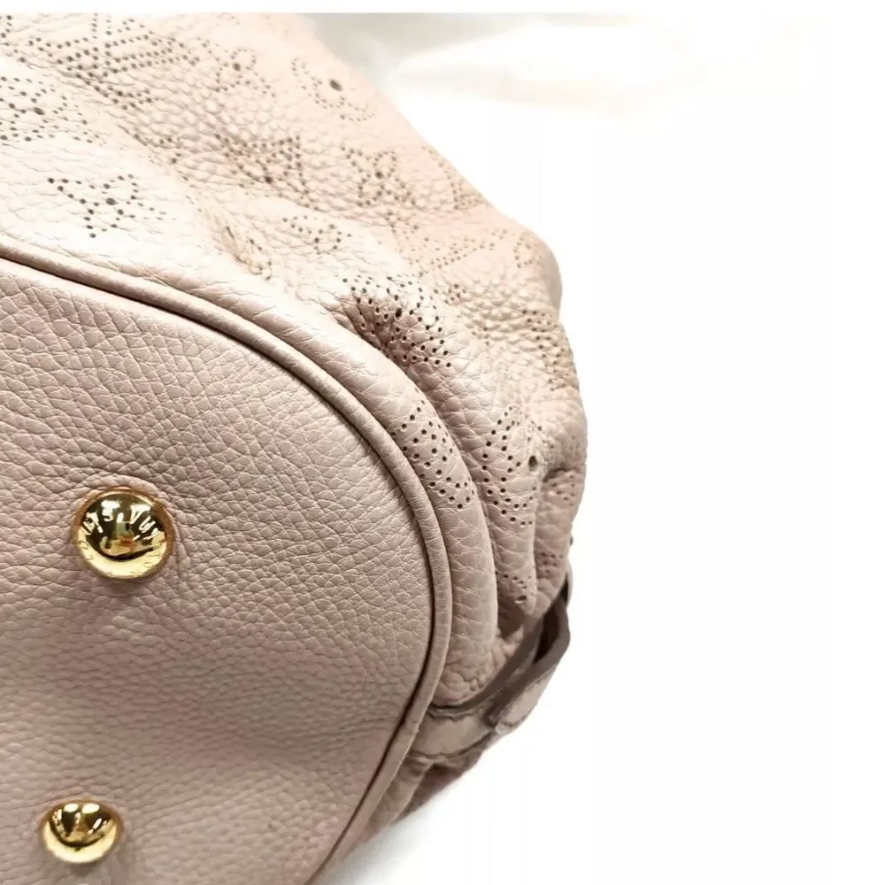 Auth Louis Vuitton Neutrals Monogram Mahina L Hobo M93123 LV Handbag Beige Purse